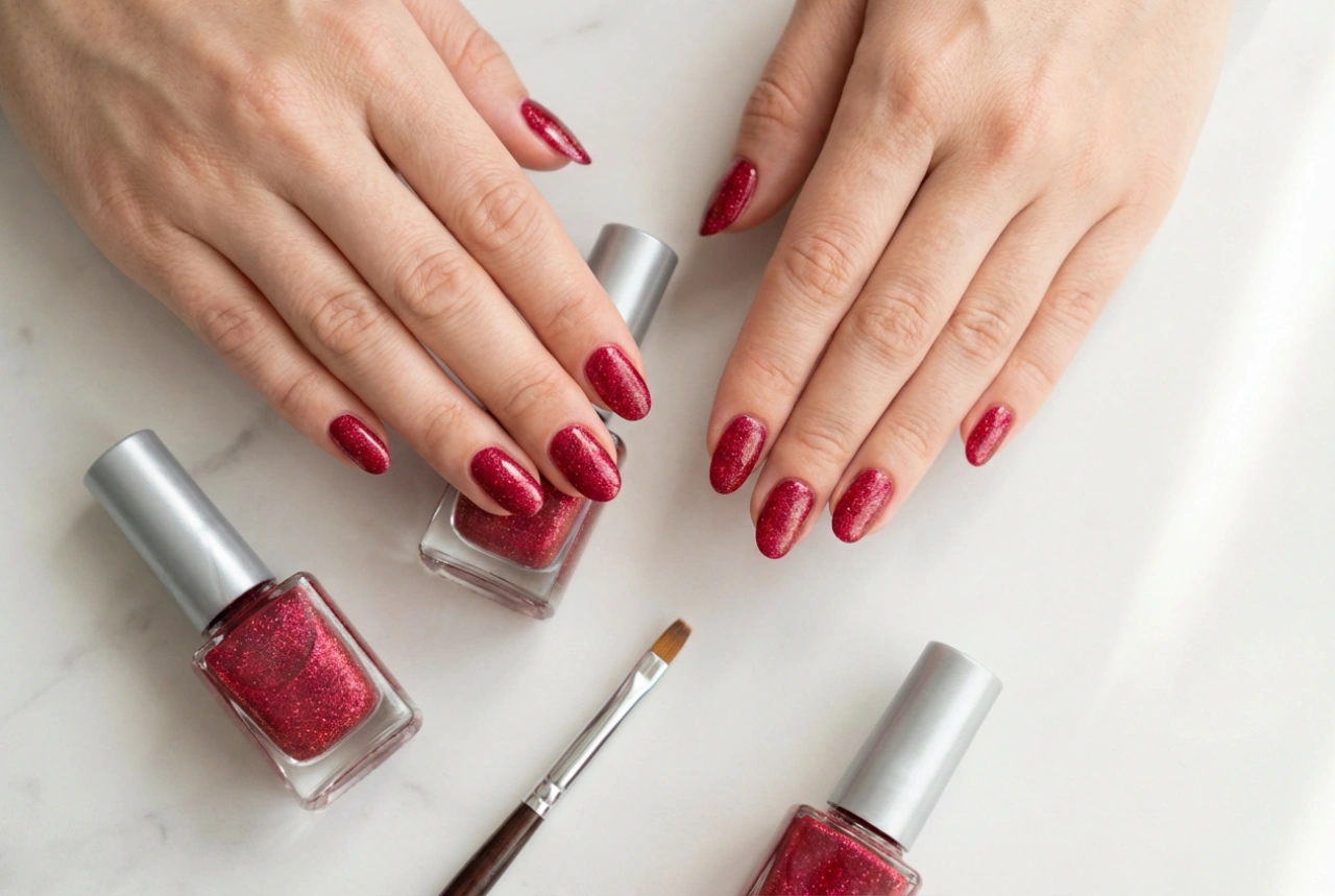 Unghie Rosse Glitterate Passo Dopo Passo: Base, Glitter e Finitura