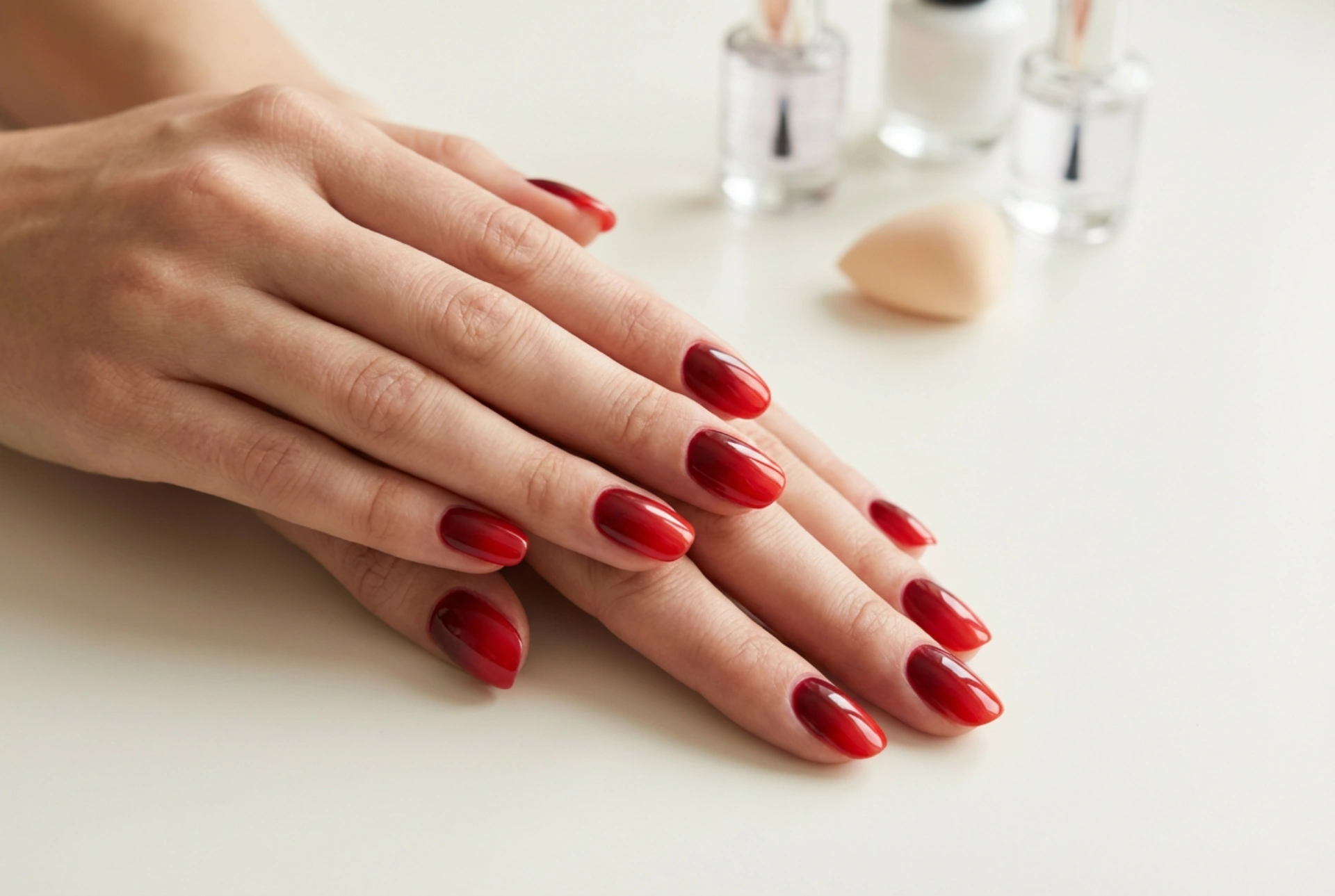 Unghie Rosse Ombré: Scelta delle Tonalità, Tecnica della Spugnetta e Finitura con Top Coat