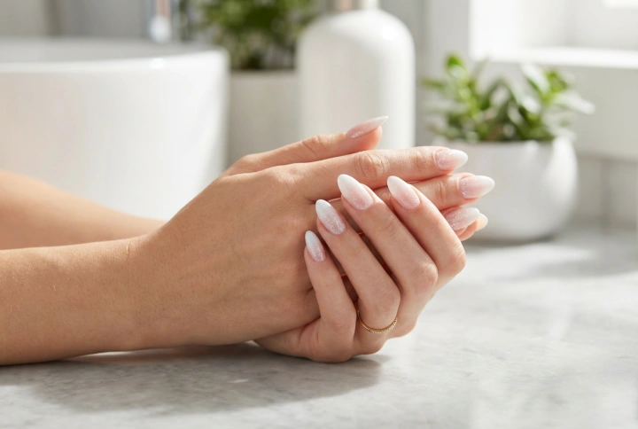 Unghie bianche ombré con glitter: come aggiungere brillantezza senza rovinare la sfumatura