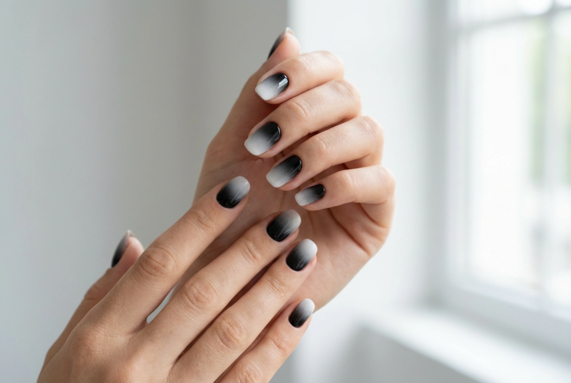 Unghie ombre bianco e nero: sfumature perfette senza striature