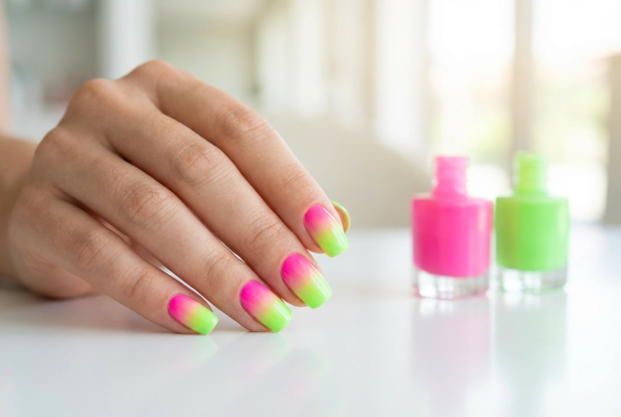 Come realizzare unghie ombre neon: abbinamento dei colori e tecnica