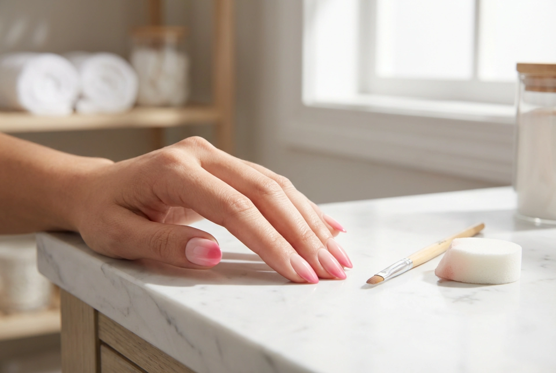 Ombre pink sulle unghie: una sfumatura morbida con pennello o spugnetta