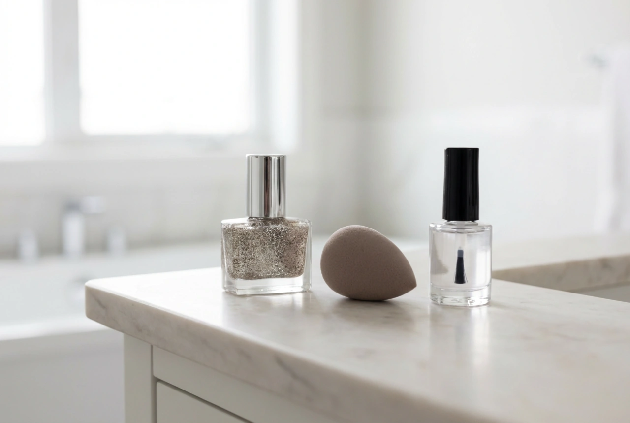 Smalti semipermanenti glitterati: applicazione uniforme con spugnetta e top coat