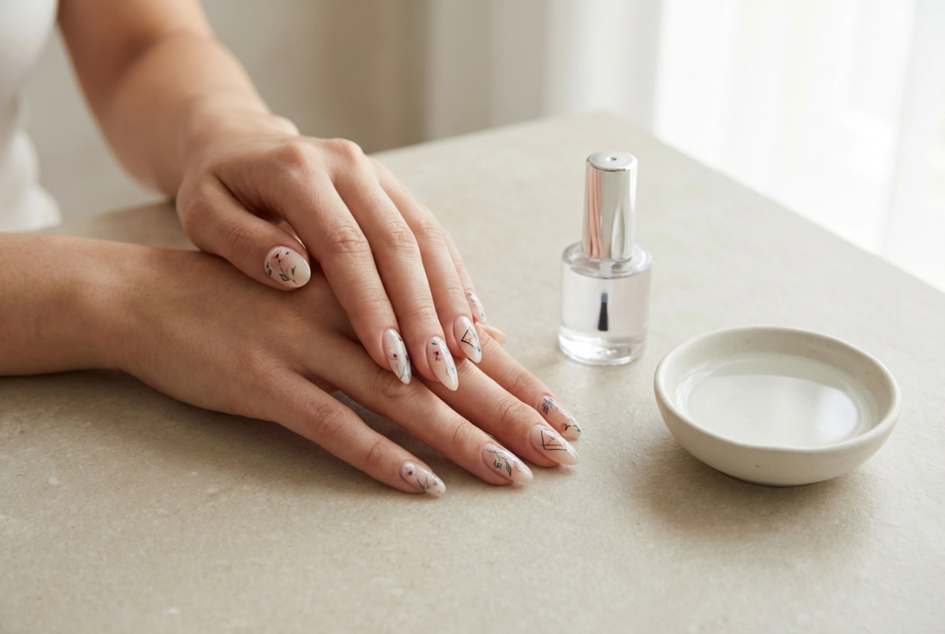 Decalcomanie ad acqua per unghie: immersione, applicazione e sigillatura con top coat
