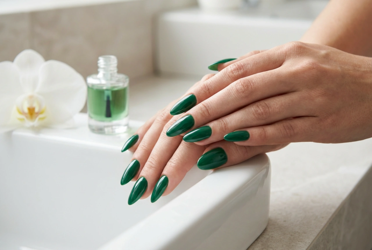 Smalto verde senza striature: preparazione dell'unghia, stesura e finish
