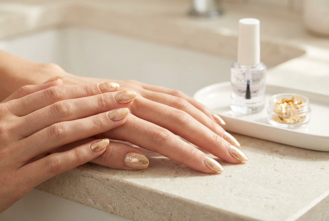 Foglia d'oro sulle unghie: come ottenere l'effetto, adesivi e protezione con il top coat