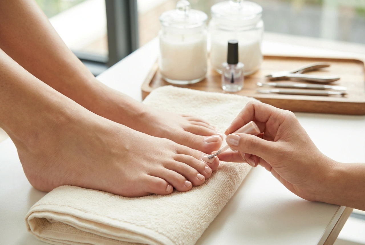 Pedicure semipermanente: preparazione della lamina, applicazione e fissaggio